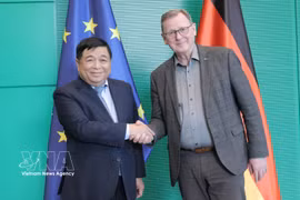 越南政府副总理阮志勇会见德国联邦议院副议长博多·拉梅洛。图自越通社