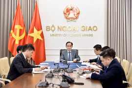 越南外交部长黎怀忠与欧盟委员会副主席兼欧盟外交与安全政策高级代表卡雅·卡拉斯（Kaja Kallas）通电话。越南外交部供图