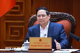 越南政府总理范明政发表讲话。图自越通社