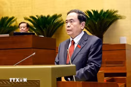 国会主席陈青敏发表讲话。图自越通社