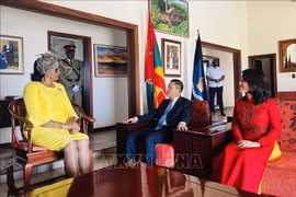 格林纳达总督塞茜尔·拉格雷纳德会见越南驻委内瑞拉兼驻格林纳达大使武中美。图自越通社