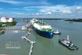 一艘液化天然气运输船停靠氏威（Thị Vải）液化天然气接收站。图自越通社
