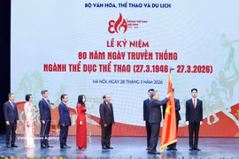 苏林总书记向文化体育与旅游部越南体育局颁发了一等劳动勋章。图自越通社