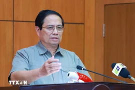 越共中央政治局委员、政府总理范明政发表讲话。图自越通社