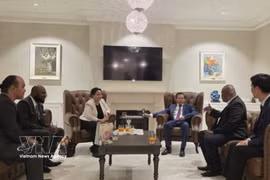 越南驻澳大利亚大使范雄心会见了瑙鲁驻澳大利亚高级专员卡米拉·所罗门。图自越通社