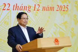 越南政府总理范明政发表讲话。图自越通社
