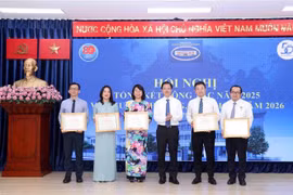 外交部副部长吴黎文代表外交部领导向胡志明市外事局集体和个人颁发奖状。图自越通社