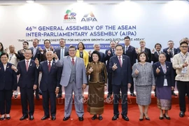 国会主席陈青敏与AIPA各成员议会代表团团长合影。图自越通社