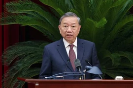 越共中央总书记苏林发表讲话。图自越通社