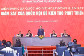 越南国会主席陈青敏发表讲话。图自越通社
