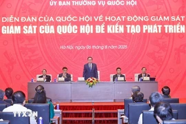 越南国会主席陈青敏发表讲话。图自越通社