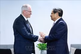 越南政府总理范明政会见南非工商会副主席尼尔·波洛克。图自越通社