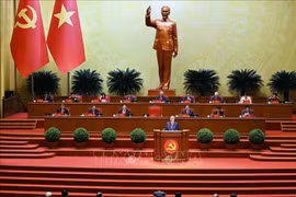 越共中央总书记苏林在越共十四大开幕式上发表讲话。图自越通社
