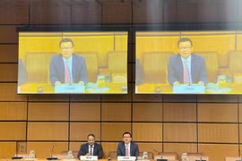 越南常驻奥地利维也纳国际组织和联合国代表团团长武黎泰煌大使在维也纳国际中心（VIC）主持仪式，向印度驻奥地利维也纳国际组织和联合国代表团团长Shambhu Kumaran大使移交亚太地区组（APG）主席职务。图自越通社