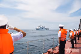 越南海军第二海区舰队171旅的09号舰干部和水手向指挥舰敬礼。图自qdnd.vn