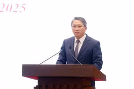 越共中央委员、司法部长阮海宁在新闻发布会上发表讲话。图自越通社