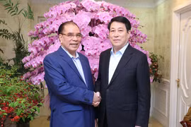国家主席梁强向前越共中央总书记农德孟拜年。图自越通社