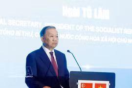 越共中央总书记、国家主席苏林在论坛上发表讲话。图自越通社