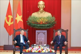 越共中央总书记苏林会见俄总统助理、海事委员会主席尼古拉·帕特鲁舍夫。图自越通社