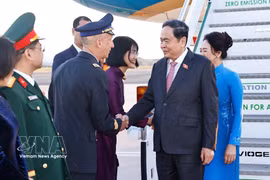 越南国会主席陈青敏抵达意大利共和国罗马钱皮诺机场，开始对意大利进行正式访问。图自越通社