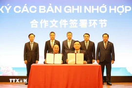 两国企业代表签署合作文件。图自越通社