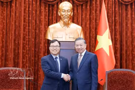 越共中央总书记、国家主席苏林会见韩国驻越大使崔泳杉。图自越通社