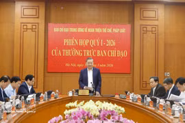 越共中央总书记、中央完善法律制度指导委员会主任苏林主持会议。图自越通社
