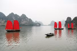 下龙湾与兰夏湾跨遗产区海上旅游线路正式开通。图自越通社
