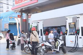 民众在柬埔寨东北部上丁省上丁市的一处加油站加油。图自越通社