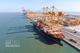 首艘商贸货轮正式靠泊海防港股份有限公司第 3、4 号码头。图自越通社