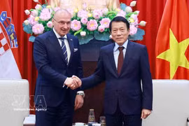 越南公安部长梁三光大将在河内会见克罗地亚外交和欧洲事务部长戈登•格利奇•拉德曼。图自越通社
