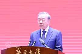 越共中央总书记、国家主席苏林发表讲话。图自越通社