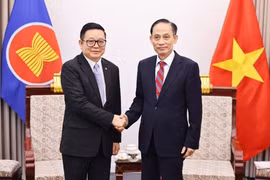 越南外交部长黎怀忠会见东盟秘书长高金洪。图自越通社