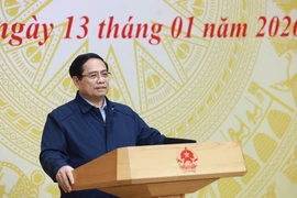 越南政府总理范明政发表讲话。图自越通社