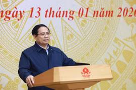 越南政府总理范明政发表讲话。图自越通社