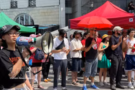 为越南橙剂受害者讨回公道的游行活动。图自越通社