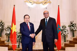 越南国会主席陈青敏会见摩洛哥参议院议长穆罕默德·乌尔德·埃拉希德（2025年7月25日）。图自越通社