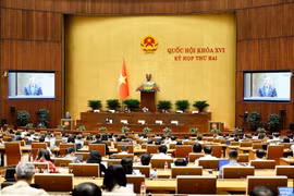 继续第十六届国会第二次会议议程，2026年10月29日下午，国会在会堂就《中小企业发展法》草案展开讨论。图自越通社