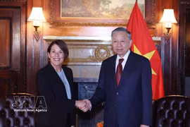 越共中央总书记、国家主席苏林会见斯坦福大学商学院院长 图自越通社