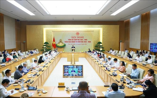 越南政府总理范明政在主持召开2024—2025学年总结与2025—2026学年工作部署全国视频会议。图自越通社 uuid32fd1747-b77e-49a4-bd23-4ad9920e2501code001library1type1mode1loctruecaptrue.jpg