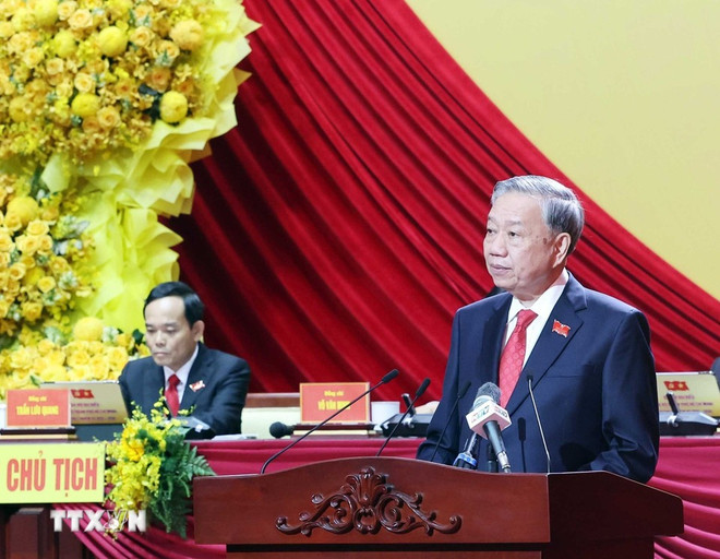 越共中央总书记苏林出席大会并发表指导性讲话。图自越通社 tong-bi-thu-to-lam-du-dai-hoi-dai-bieu-dang-bo-thanh-pho-ho-chi-minh-14-18.jpg