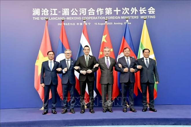 出席澜沧江—湄公河合作(MLC)第十次外长会的代表合影。图自越通社 mekong-lancang-bui-thanh-son.jpg