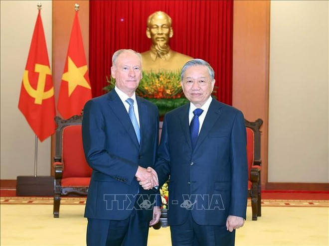 越共中央总书记苏林会见俄总统助理、海事委员会主席尼古拉·帕特鲁舍夫。图自越通社 to-la.jpg