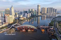 胡志明市西贡河步行桥合龙