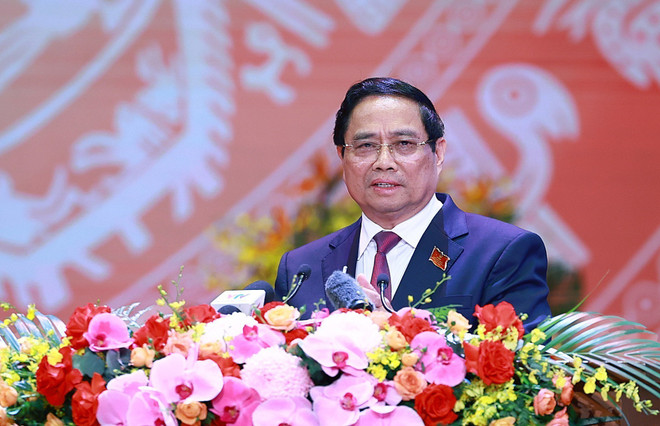 范明政总理在庆典上发表纪念讲话。图自越通社 vna-potal-tong-bi-thu-to-lam-du-le-ky-niem-80-nam-thanh-lap-chinh-phu-8222379.jpg