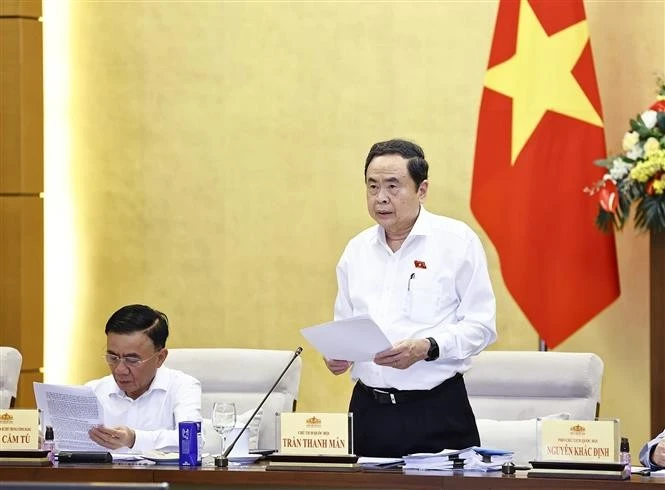 越南国会主席陈青敏在会议上发表讲话。图自越通社