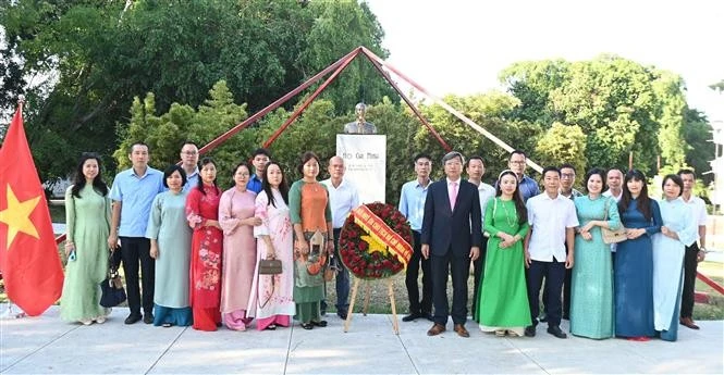 参加鲜花仪式的旅德越南人代表。图自越通社