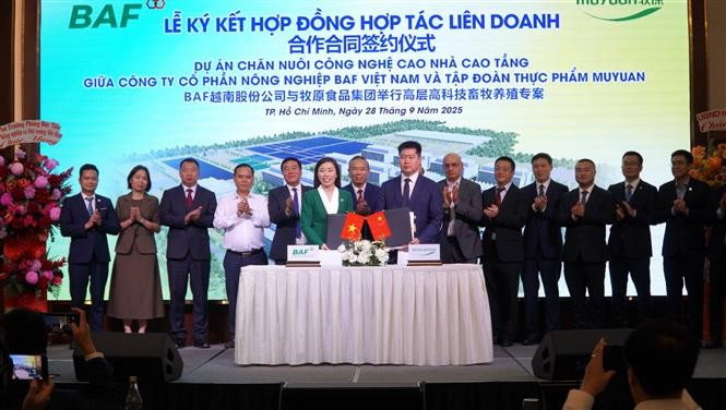 越南BAF农业股份公司与中国牧原食品集团合作合同签约仪式。图自越通社