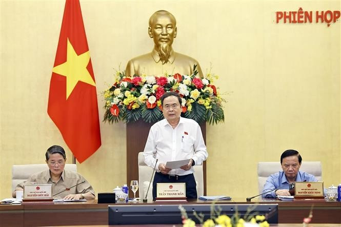 国会主席陈青敏在会议上发表讲话。图自越通社