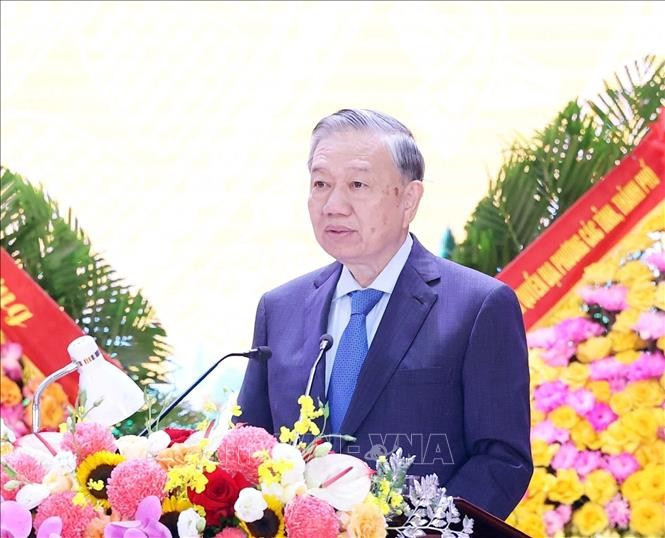 越共中央总书记、中央军委书记苏林在活动上发表讲话。图自越通社